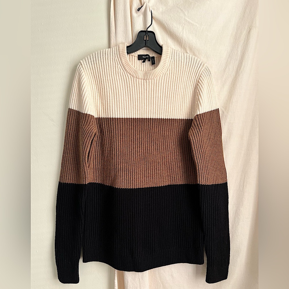 Theory ‘Romman’ Color Block Merino Wool Crewneck … - image 1